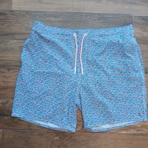 Johnnie-O Swim Trunks Mens XXL 2XL Fish Print AOP Red Fin Blue Fin Beach Surf